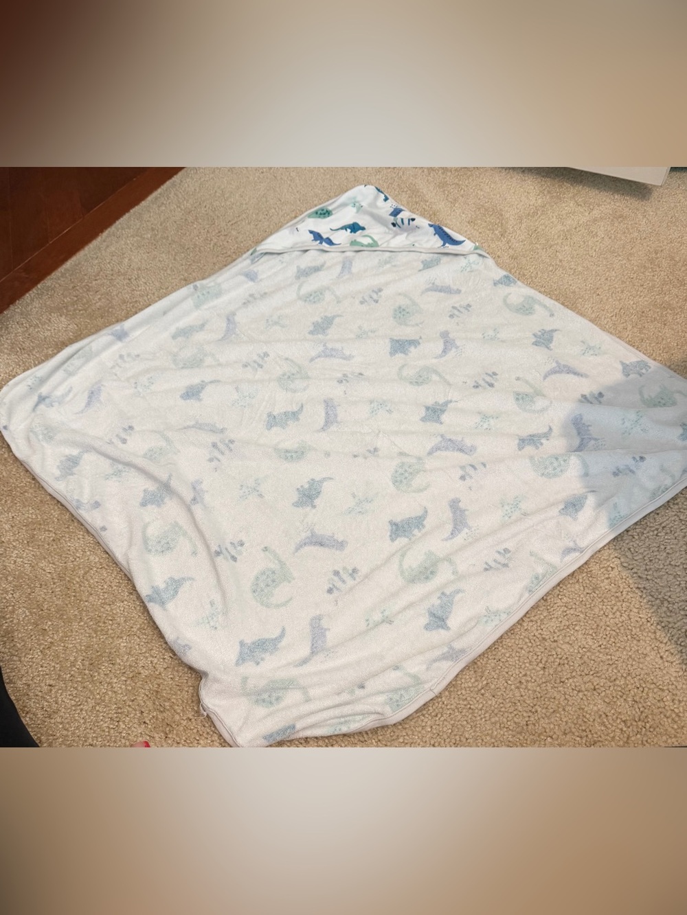 Hooded Kids Towel with Blue & Mint Dino Print